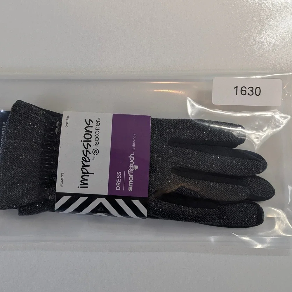 NEW Isotoner Impressions Womens Grey Herringbone smarTouch Dress Gloves OS - Picture 6 of 6